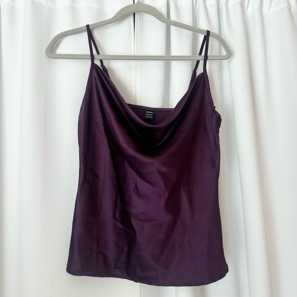 SHEIN Purple Cowl Neck Sleeveless Satin Tank Too Size Small
